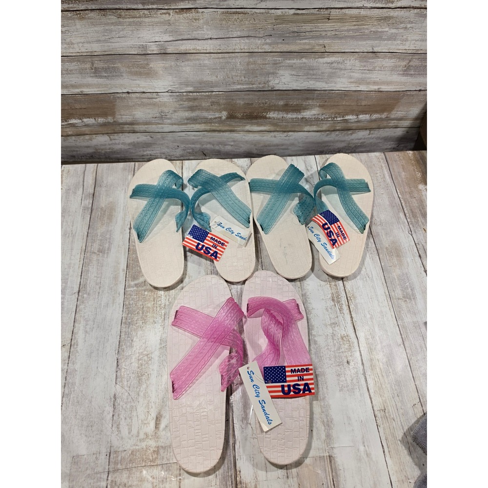 Sun City Sandals Womens Size 9 Jelly Cross Strap Slides Made in USA Lot of 3
